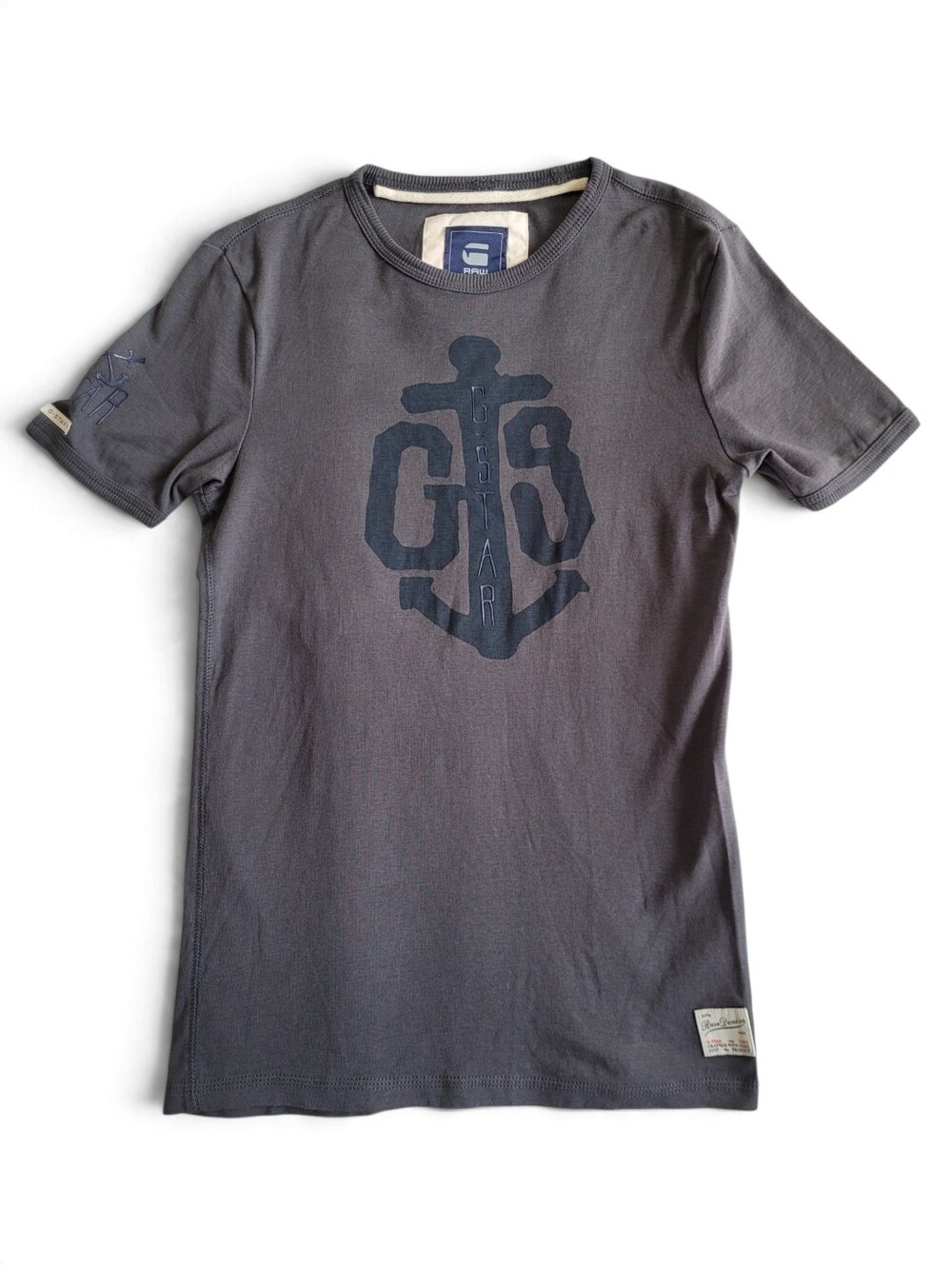 G-Star Short Sleeve Anchor Logo Men's Tee Gray And Navy Small Fitted